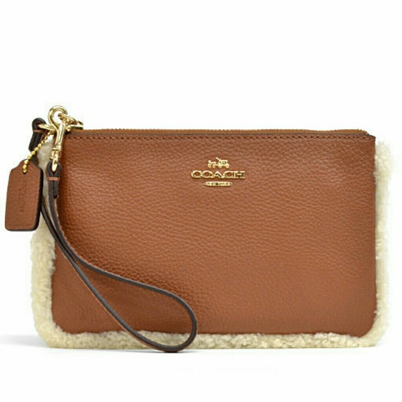 Coach Medium Pebble Leather Wristlets w/ Shearling - Picture 1 of 7